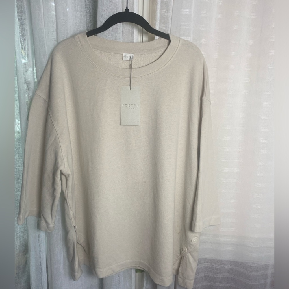 NWT Poetry Button Detail Top Hemp & Organic Cotton Size 16 Lagenlook Parchment